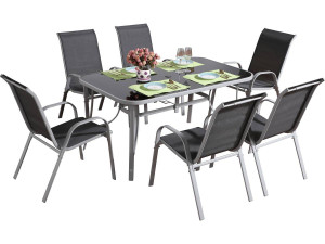 Conjunto De Jardín Mesa + 6 sillas de Textileno "Córdoba"  - Gris oscuro