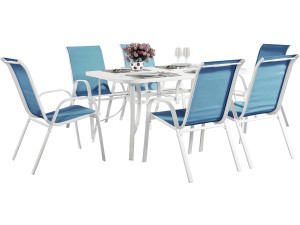 Conjunto De Jardín Mesa + 6 sillas de Textileno "Córdoba" - Azul