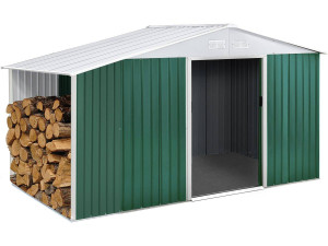 Caseta de metal Rosas 4,07 m² con leñero