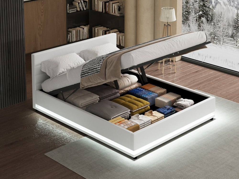 Cama con LED "Anastasia" - 140 x 190 cm - Blanco