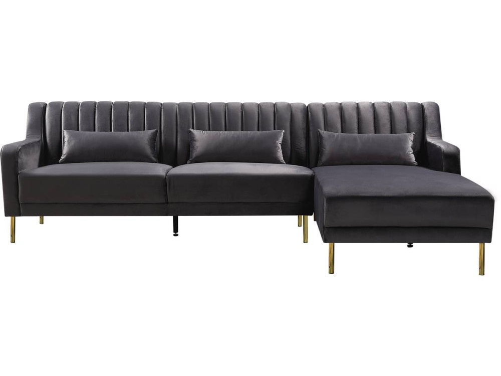Sofá esquinero terciopelo - "Oliver" - 5 plazas - Gris - Esquina derecha