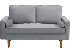 Sofá fijo de terciopelo "Yannick" - 82 x 147 x 86 cm - 2 plazas - Gris claro.