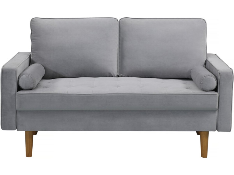 Sofá fijo de terciopelo "Yannick" - 82 x 147 x 86 cm - 2 plazas - Gris claro.