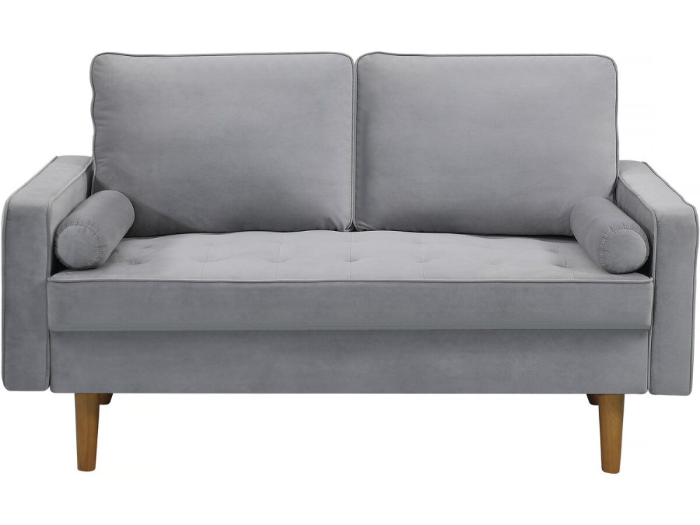Sofá fijo de terciopelo "Yannick" - 82 x 147 x 86 cm - 2 plazas - Gris claro.