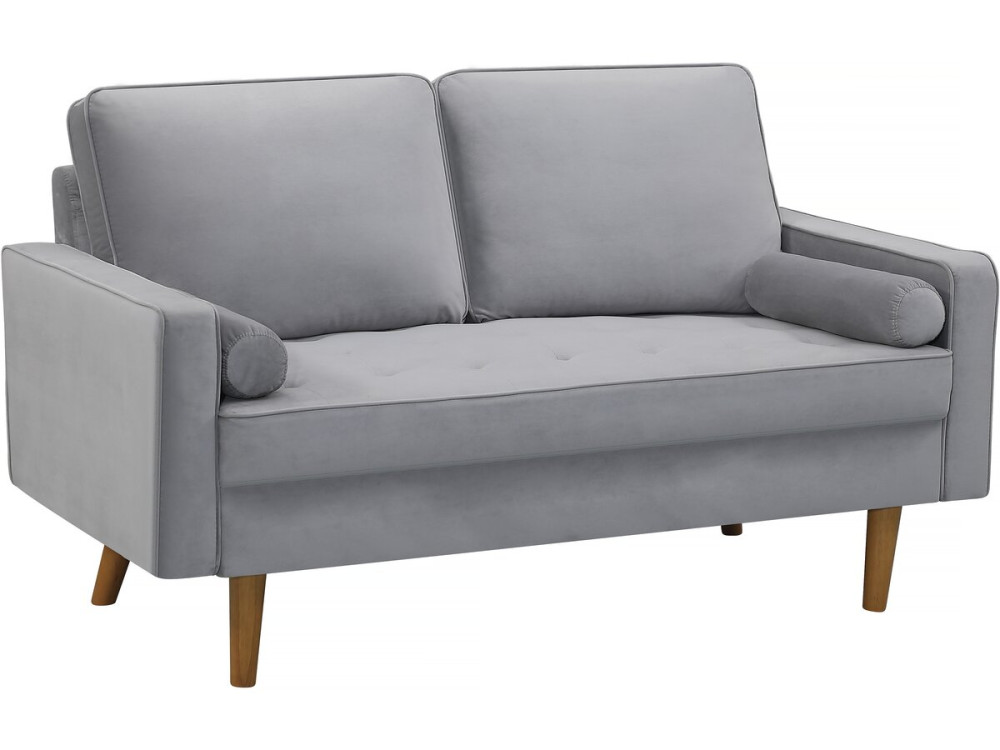 Sofá fijo de terciopelo "Yannick" - 82 x 147 x 86 cm - 2 plazas - Gris claro.