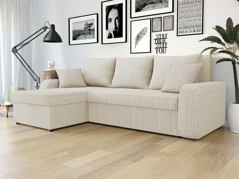 Sofá cama esquinero de pana "Vinci" 3 plazas - Beige
