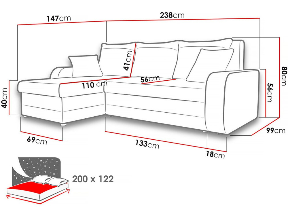 Sofá cama esquinero de pana "Vinci" 3 plazas - Beige