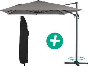 Parasol Lateral de jardín Alu Sun 4” – Rectangular – 3 x 4 m – Gris + funda protectora