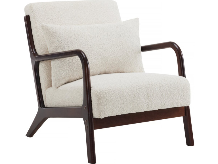 Sillón de tejido de rizo de estilo escandinavo de madera «Clinton»  - Blanco