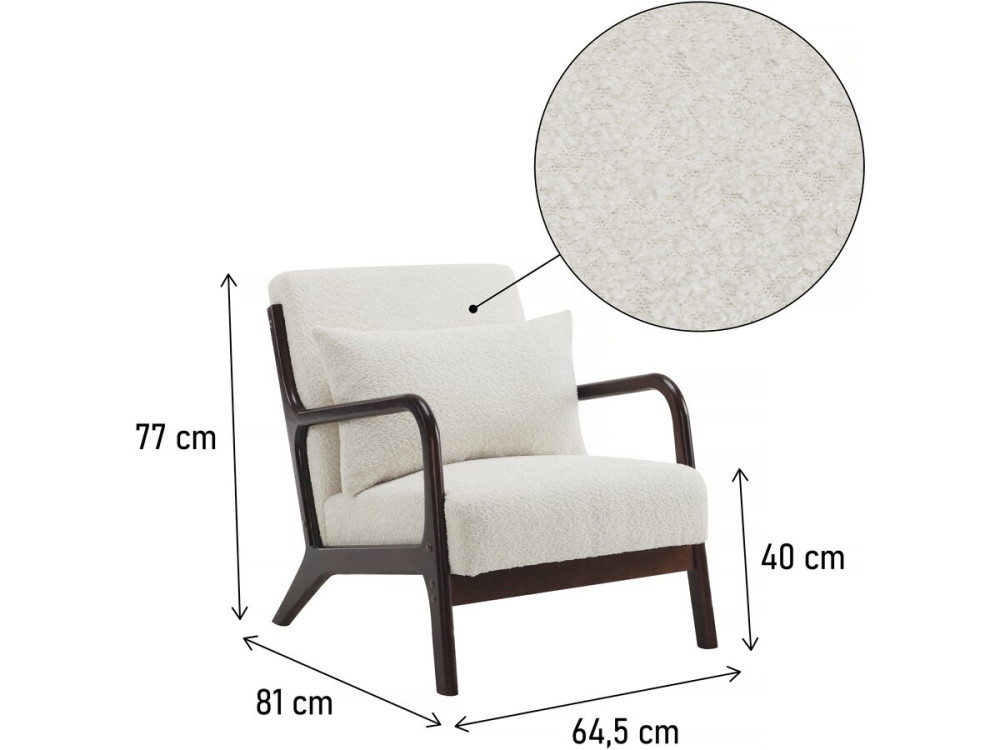 Sillón de tejido de rizo de estilo escandinavo de madera «Clinton»  - Blanco