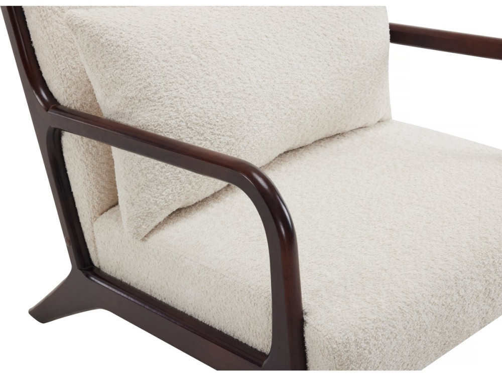 Sillón de tejido de rizo de estilo escandinavo de madera «Clinton»  - Blanco