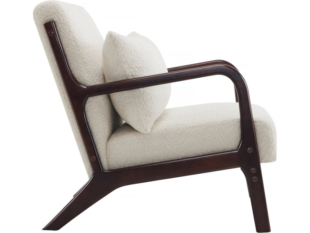 Sillón de tejido de rizo de estilo escandinavo de madera «Clinton»  - Blanco
