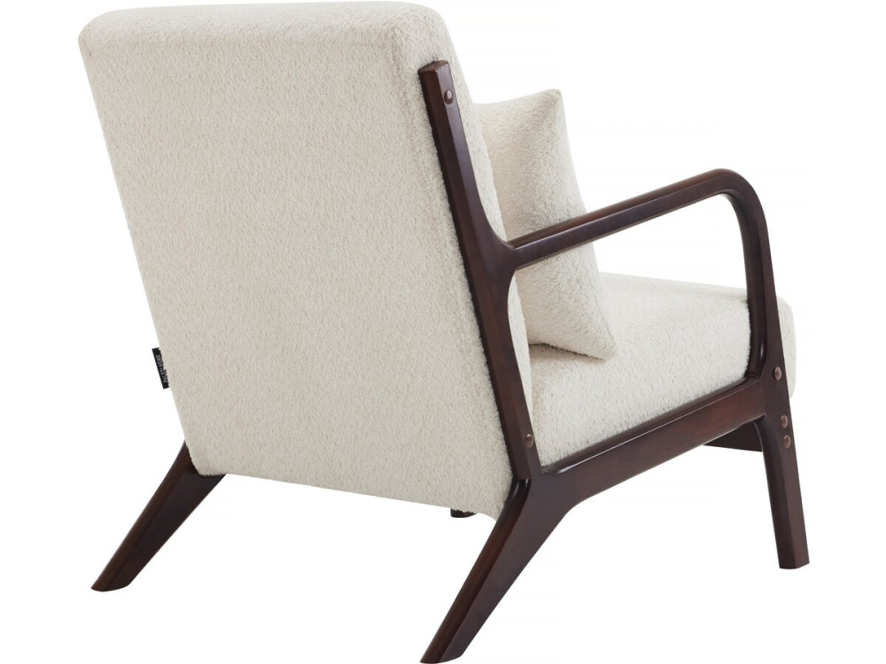 Sillón de tejido de rizo de estilo escandinavo de madera «Clinton»  - Blanco