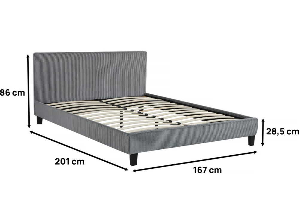 Cama de pana "Ambre" - 160 x 200 - Gris