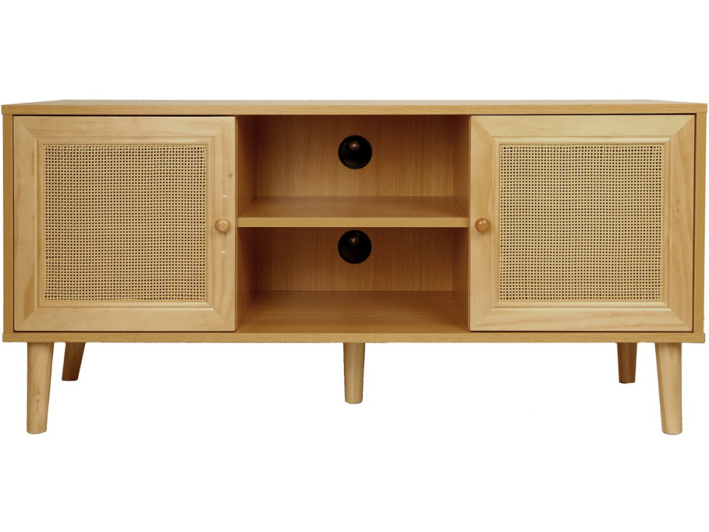 Mueble TV de caña escandinavo "Iguana" - 120 x 30 x 56,5 cm - Marrón