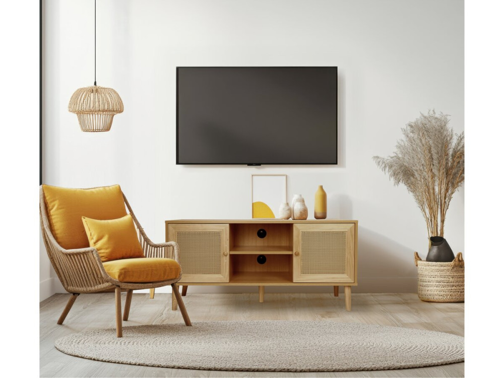 Mueble TV de caña escandinavo "Iguana" - 120 x 30 x 56,5 cm - Marrón