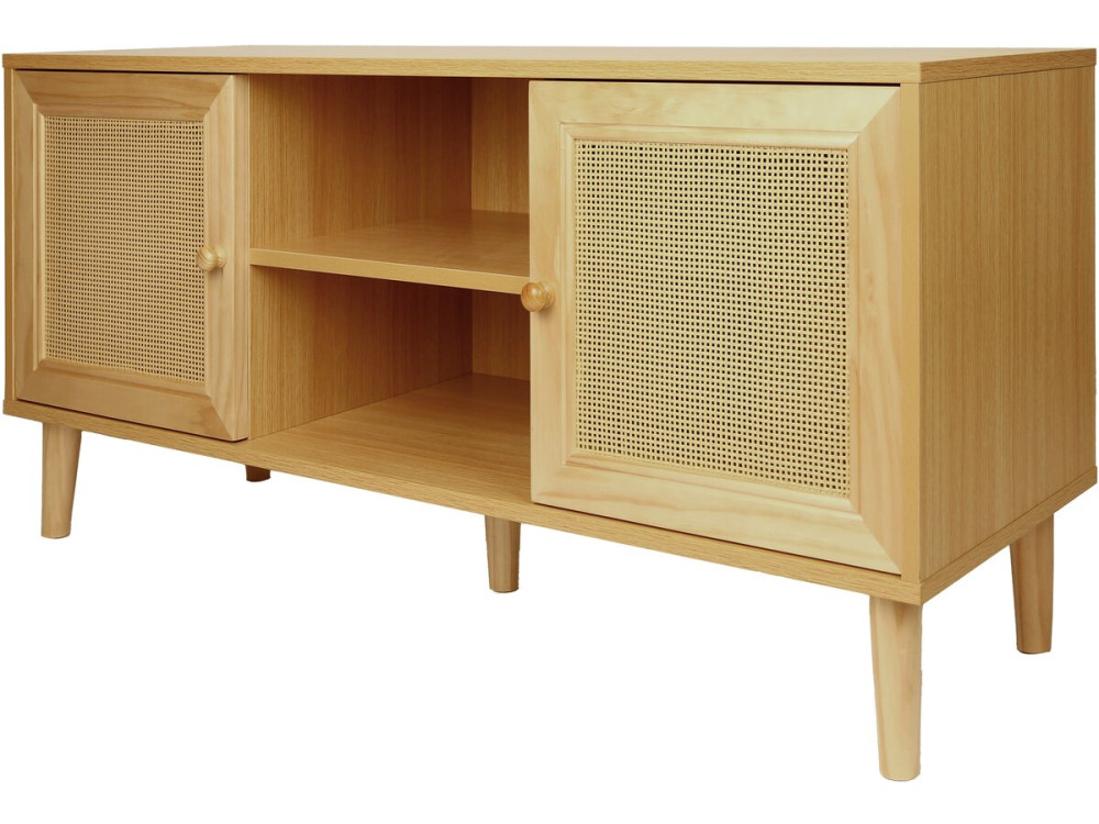 Mueble TV de caña escandinavo "Iguana" - 120 x 30 x 56,5 cm - Marrón