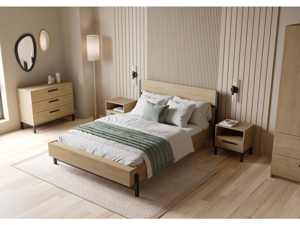 Lit Double "Craft" extractible - Bois - 140 x 190/200 cm - Marron