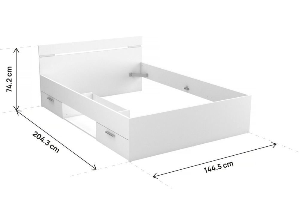 Lit Double en bois "Michigan" - 140 x 200 cm - Blanc