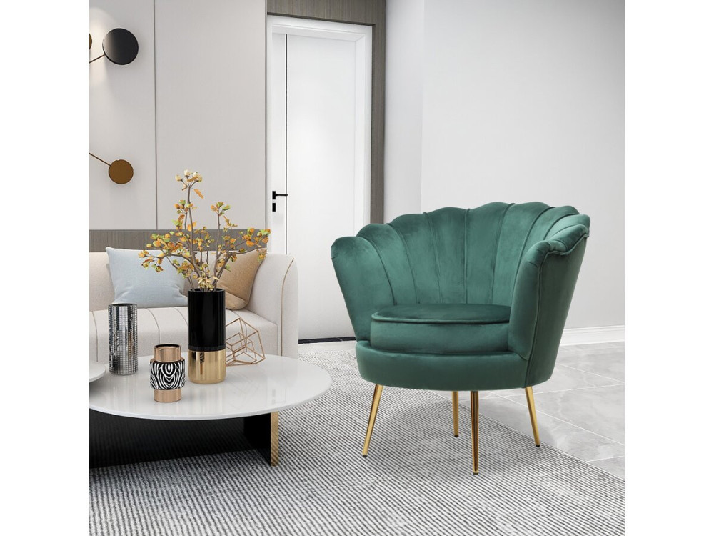 Sillón de terciopelo "Floria" - 75 x 68 x 77,5cm - Verde