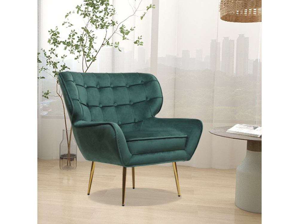Sillón de terciopelo "Austin" - 79 x 71 x 79,5 cm - Verde