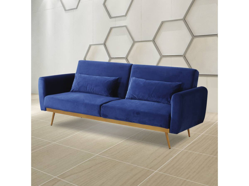 Sofá cama/clic clac terciopelo - "Donia" - 3 plazas - Azul oscuro