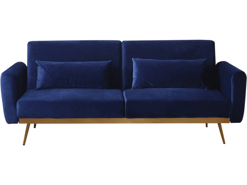 Sofá cama/clic clac terciopelo - "Donia" - 3 plazas - Azul oscuro