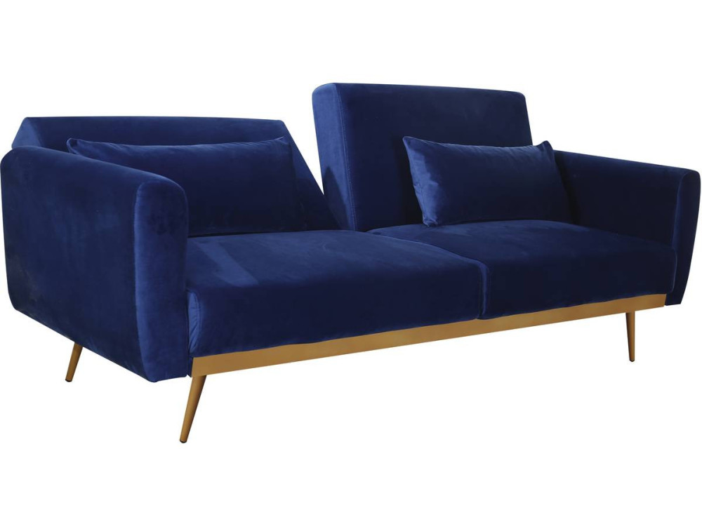Sofá cama/clic clac terciopelo - "Donia" - 3 plazas - Azul oscuro