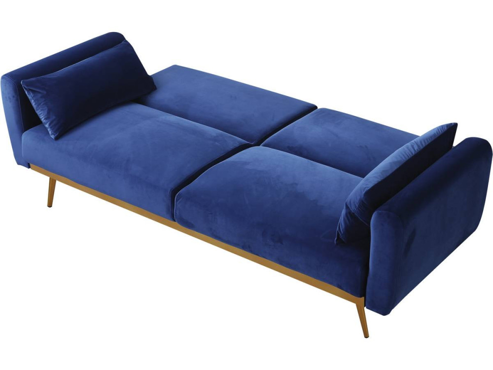 Sofá cama/clic clac terciopelo - "Donia" - 3 plazas - Azul oscuro