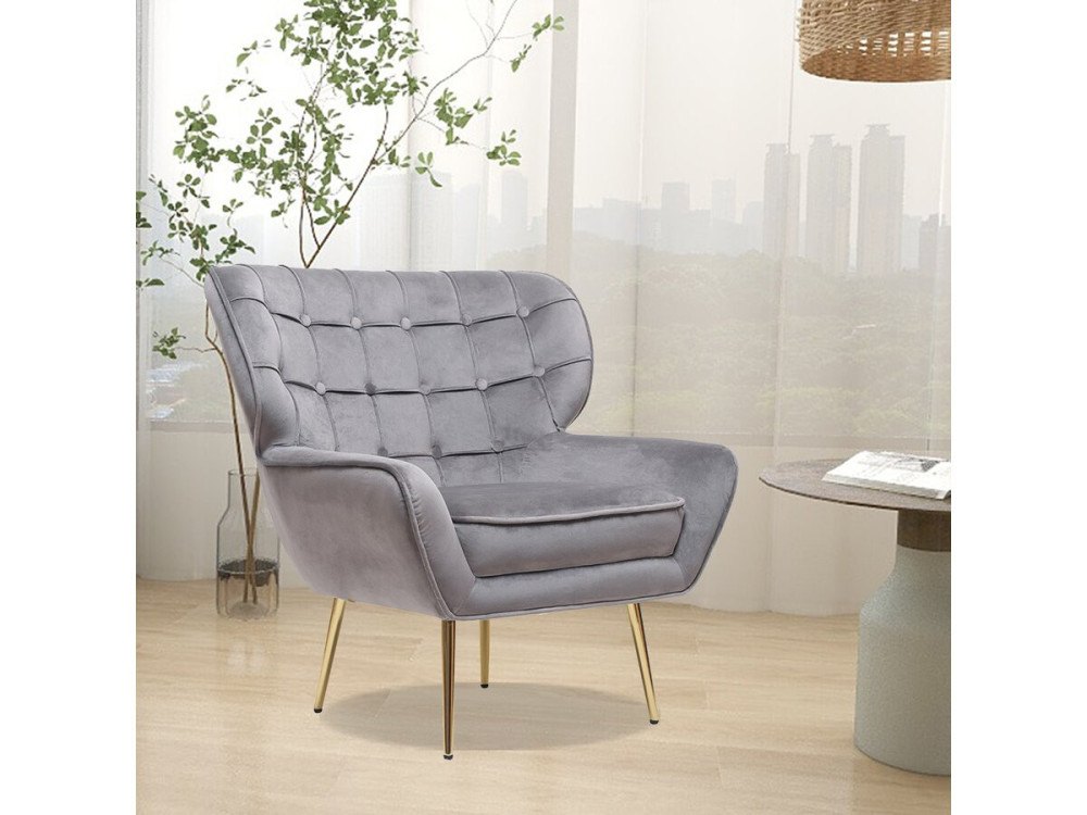 Sillón de terciopelo "Austin" - 79 x 71 x 79,5 cm - Gris