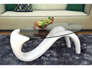 Mesa de centro oval "Maya" en fibra de vidrio - Blanco