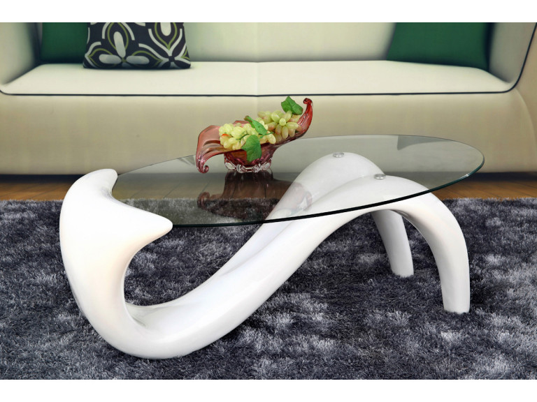Mesa de centro oval "Maya" en fibra de vidrio - Blanco