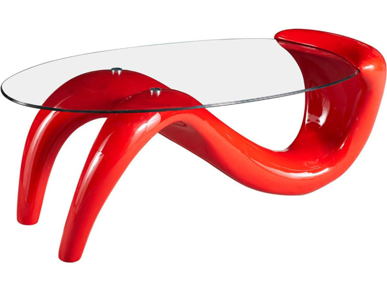 Mesa de centro oval "Maya" en fibra de vidrio - Rojo