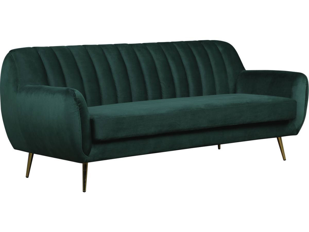 Sofá terciopelo "Evans" - 195 x 84 x 82 cm - 3 plazas - Verde oscuro