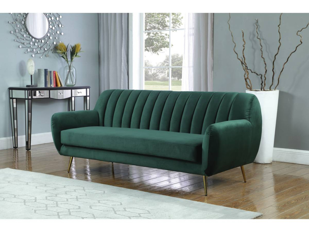 Sofá terciopelo "Evans" - 195 x 84 x 82 cm - 3 plazas - Verde oscuro