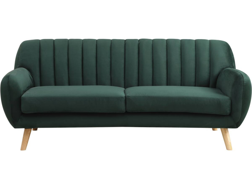 Jarvis" Sofá escandinavo fijo de terciopelo - 3 plazas - Verde oscuro