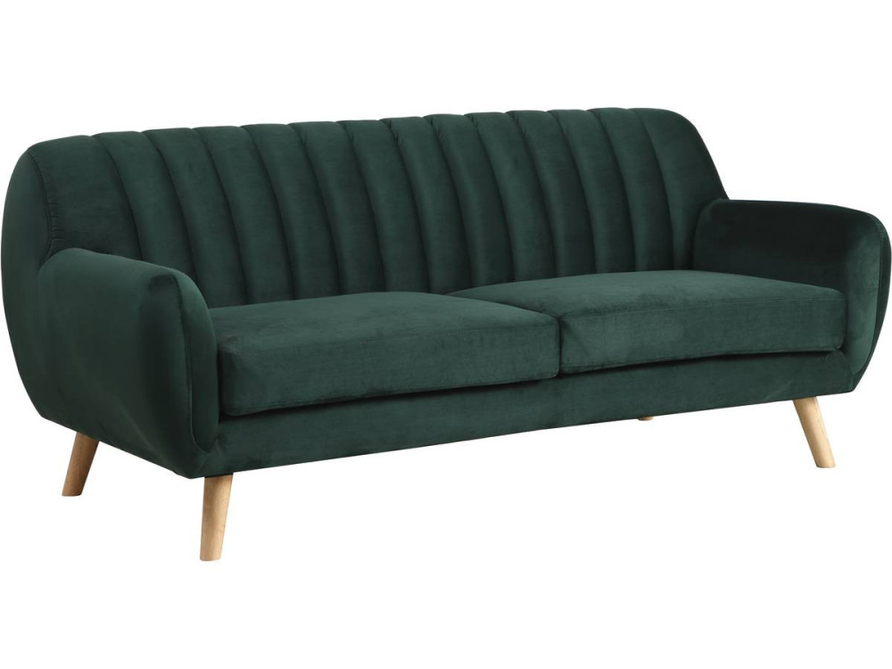Jarvis" Sofá escandinavo fijo de terciopelo - 3 plazas - Verde oscuro