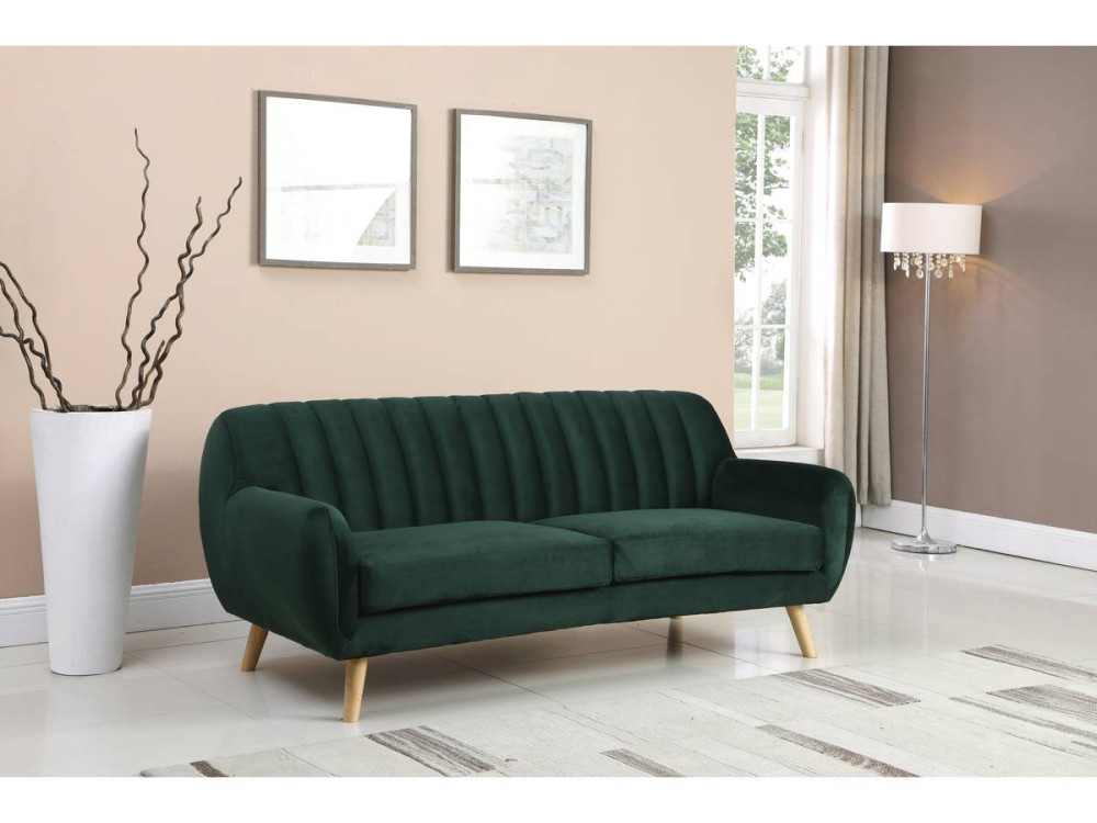 Jarvis" Sofá escandinavo fijo de terciopelo - 3 plazas - Verde oscuro
