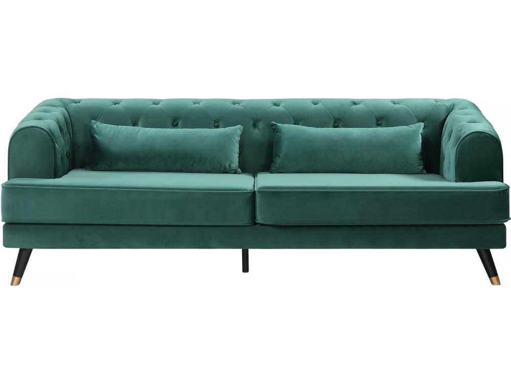 Sofá de terciopelo "Gloria" - 216 x 86 x 76 cm - 3 plazas - Verde oscuro