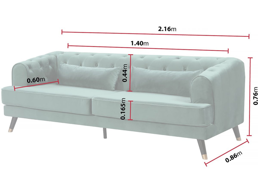 Sofá de terciopelo "Gloria" - 216 x 86 x 76 cm - 3 plazas - Verde oscuro