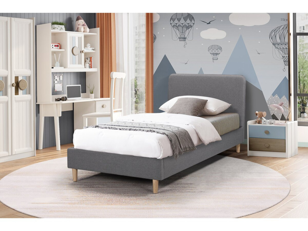 Cama individual de tela "Louise" 90 x 190 cm - Gris