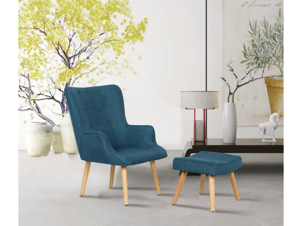 Sillón escandinavo en tela “Odense” - 73 x 81 x 92,5 cm - Azul