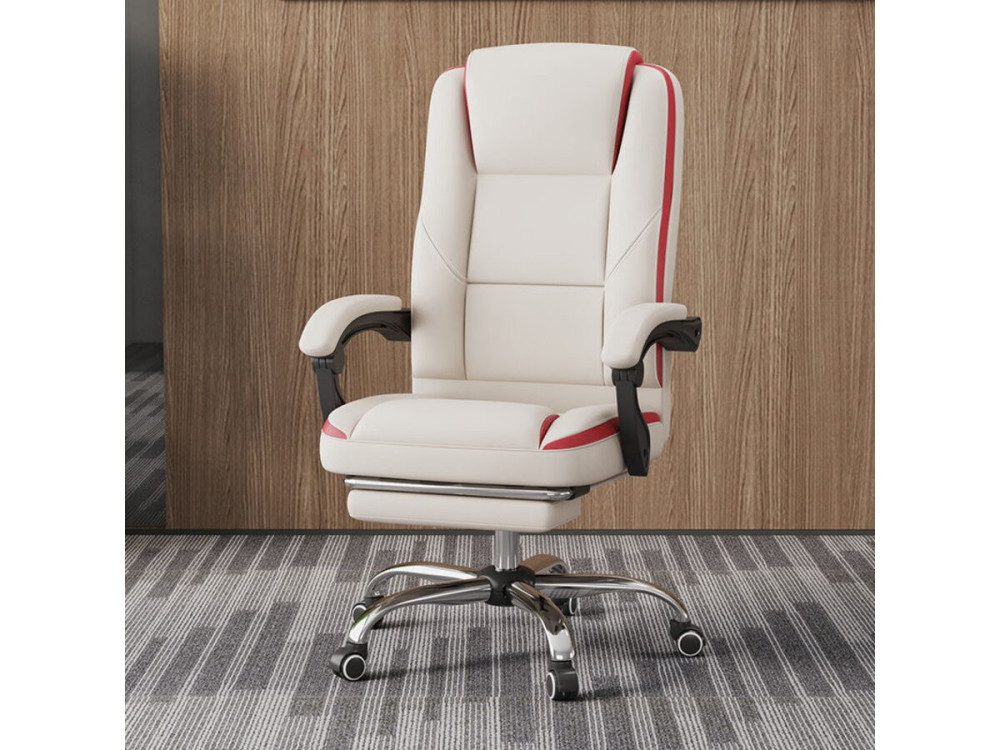 Silla de oficina de piel sintética con reposapiés "Maissa" - Beige