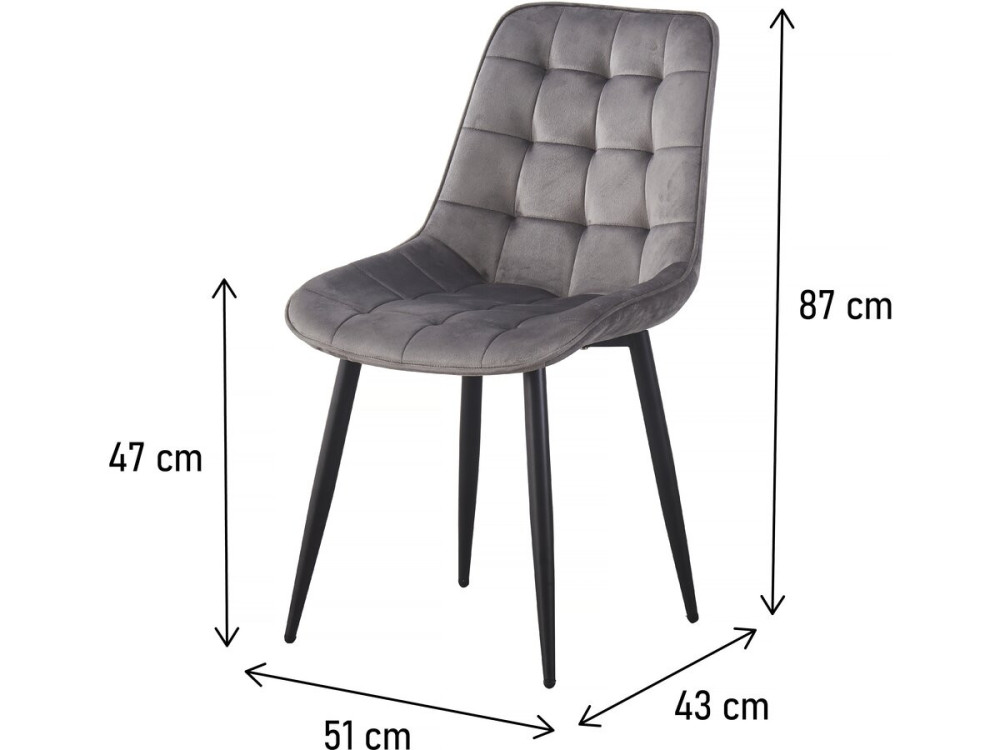 Juego de 2 sillas de terciopelo "Victoria" - Gris