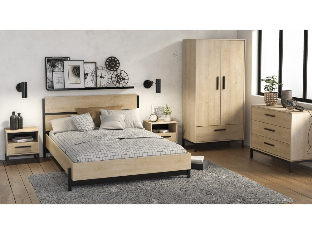 Cama doble "Craft" - Madera - 160 x 200 cm - Marrón