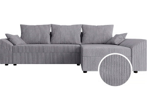 Sofá cama esquinero de pana "Vaugirard" con box - 3 plazas - Gris