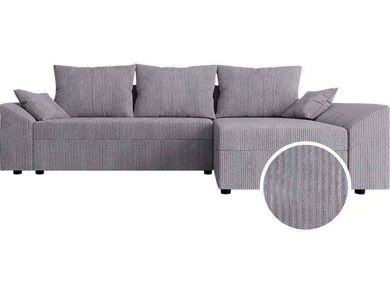 Sofá cama esquinero de pana "Vaugirard" con box - 3 plazas - Gris