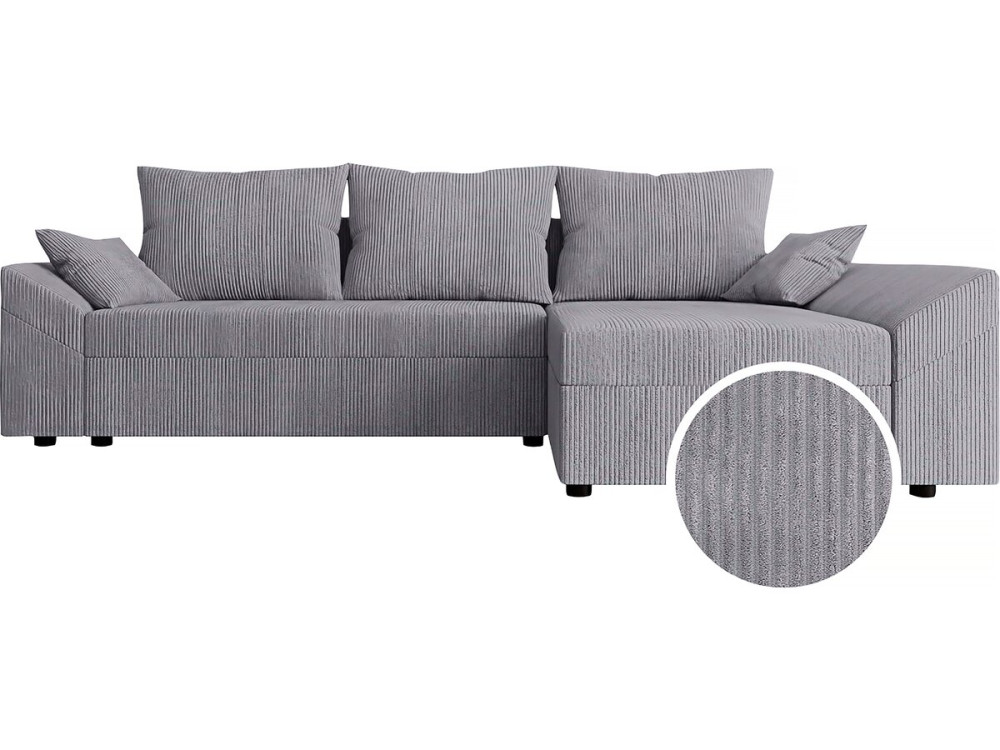 Sofá cama esquinero de pana "Vaugirard" con box - 3 plazas - Gris