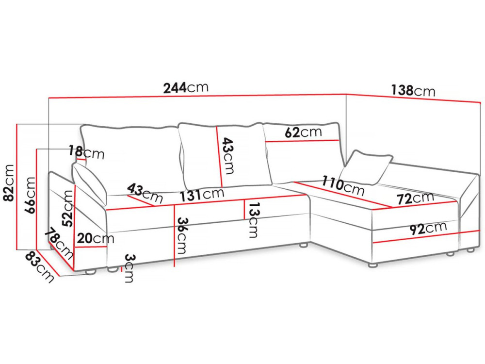 Sofá cama esquinero de pana "Vaugirard" con box - 3 plazas - Gris