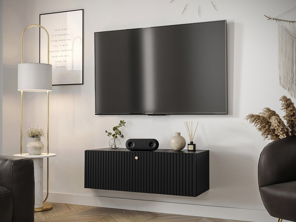 Mueble TV suspendido "Waldi Riflo" - 100 x 34 x 40 cm - Negro